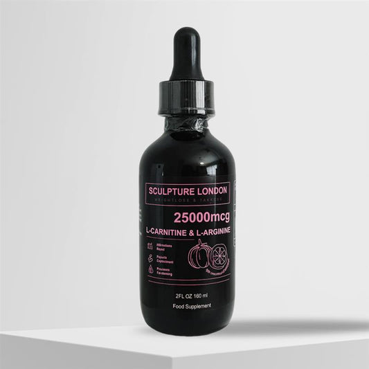 Black bottle with pink label on a white background